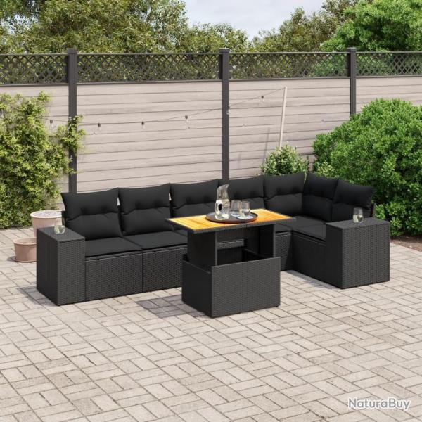Salon de jardin 7 pcs avec coussins noir r�sine tress�e