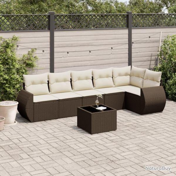 Salon de jardin avec coussins 7 pcs marron r�sine tress�e