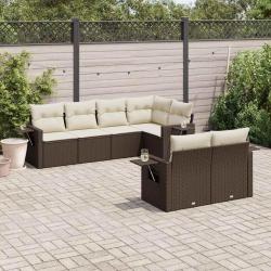 Salon de jardin avec coussins 7 pcs marron r&eacute;sine tress&eacute;e
