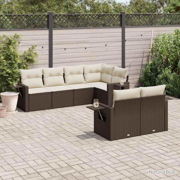 Salon de jardin avec coussins 7 pcs marron r�sine tress�e
