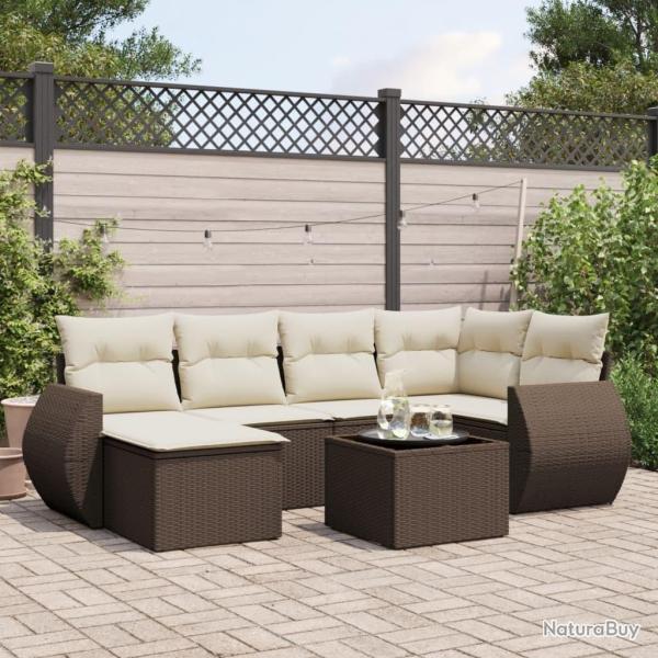 Salon de jardin avec coussins 7 pcs marron r�sine tress�e