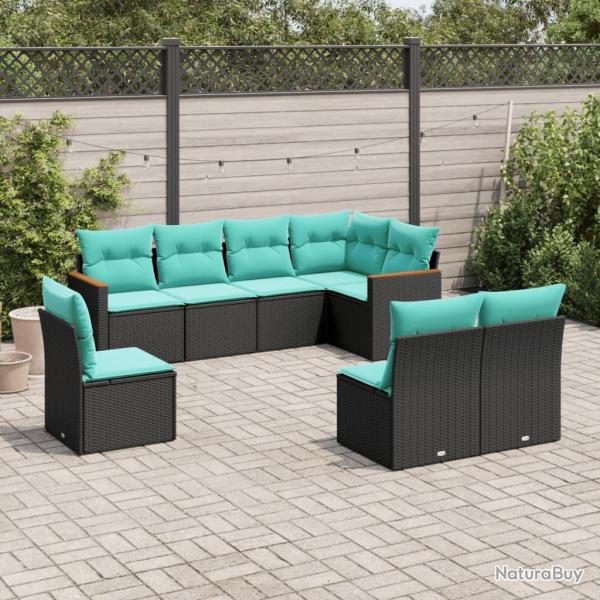 Salon de jardin 8 pcs avec coussins noir r�sine tress�e