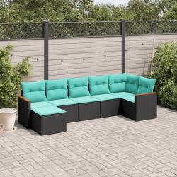 Salon de jardin 7 pcs avec coussins noir r&eacute;sine tress&eacute;e