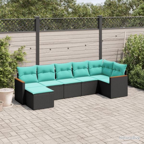 Salon de jardin 7 pcs avec coussins noir r�sine tress�e