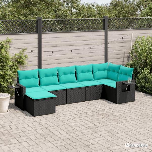 Salon de jardin 7 pcs avec coussins noir r�sine tress�e