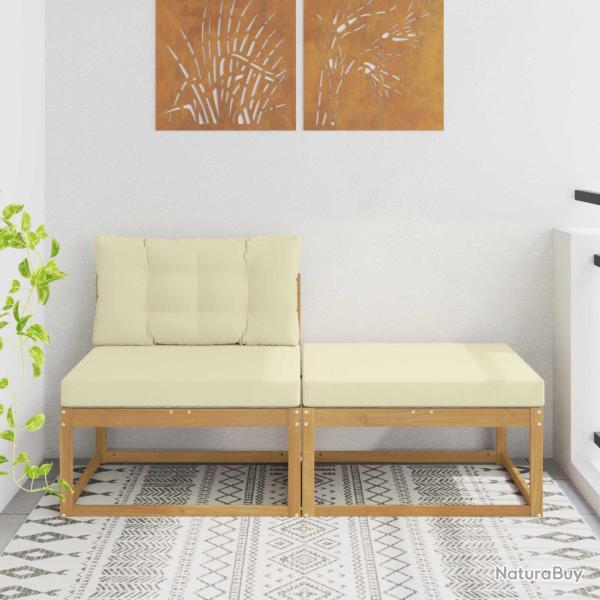 2 Pi�ce Pouf d'Ext�rieur Polyester Blanc
