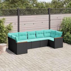 Salon de jardin 7 pcs avec coussins noir r&eacute;sine tress&eacute;e
