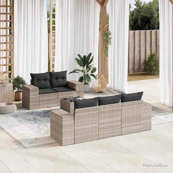 Salon de jardin 6 pcs avec coussins gris clair r�sine tress�e