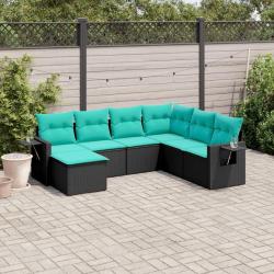 Salon de jardin 7 pcs avec coussins noir r&eacute;sine tress&eacute;e