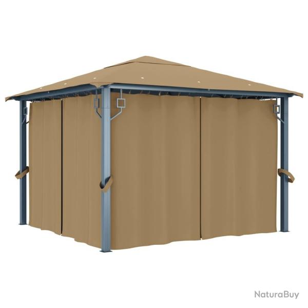 Tonnelle avec rideau 300x300 cm Taupe Aluminium