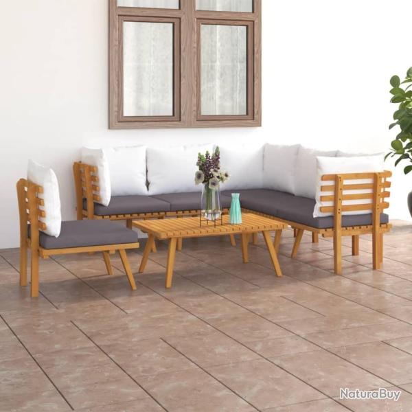 Salon de jardin 7 pcs avec coussins Bois d'acacia solide