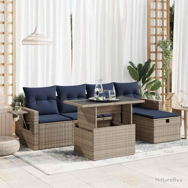 Salon de jardin avec coussins 6pcs gris r�sine tress�e acacia