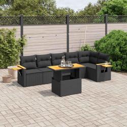 Salon de jardin 7 pcs avec coussins noir r&eacute;sine tress&eacute;e