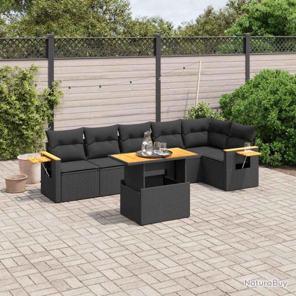 Salon de jardin 7 pcs avec coussins noir r�sine tress�e