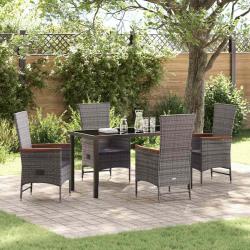 Ensemble de salle &agrave; manger pour jardin avec coussin 5 pcs Gris