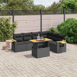 Salon de jardin 7 pcs avec coussins noir r&eacute;sine tress&eacute;e