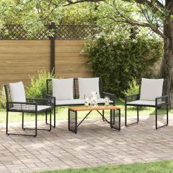 Ensemble de meubles d'ext&eacute;rieur 4 pcs Noir et blanc cr&egrave;me