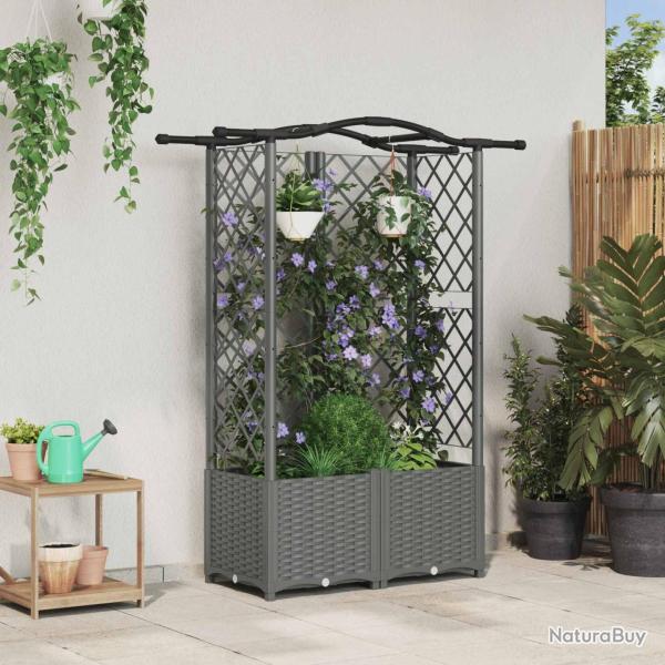 Lit �lev� avec Treillis et Toit Gris clair 122 x 40 x 138 cm PP