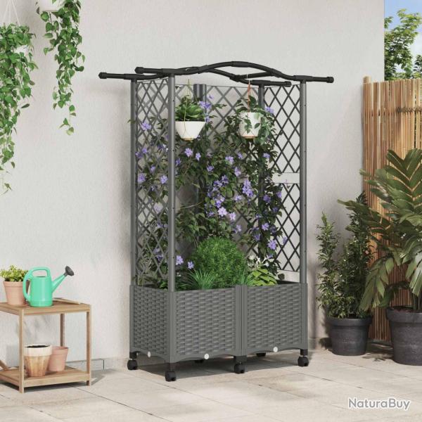 Lit �lev� avec Treillis et Toit Gris clair 122 x 40 x 144 cm PP