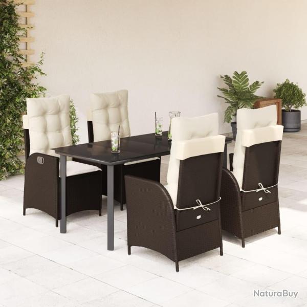 Ensemble � manger de jardin 5 pcs et coussins marron poly rotin
