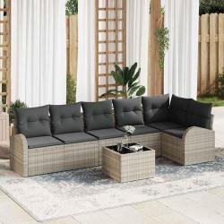 Ensemble de canap&eacute; de jardin 7 pcs Gris clair polyrotin