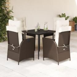 Ensemble &agrave; manger de jardin 5 pcs et coussins marron poly rotin