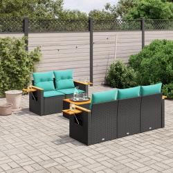 Salon de jardin 6 pcs avec coussins noir r&eacute;sine tress&eacute;e