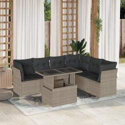 Salon de jardin avec coussins 7 pcs gris clair r&eacute;sine tress&eacute;e