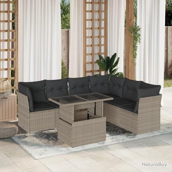 Salon de jardin avec coussins 7 pcs gris clair r�sine tress�e