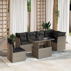 Salon de jardin avec coussins 7 pcs gris clair r&eacute;sine tress&eacute;e