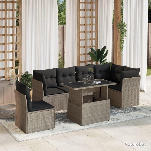 Salon de jardin avec coussins 7 pcs gris clair r�sine tress�e