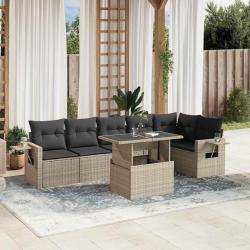 Salon de jardin avec coussins 7 pcs gris clair r&eacute;sine tress&eacute;e