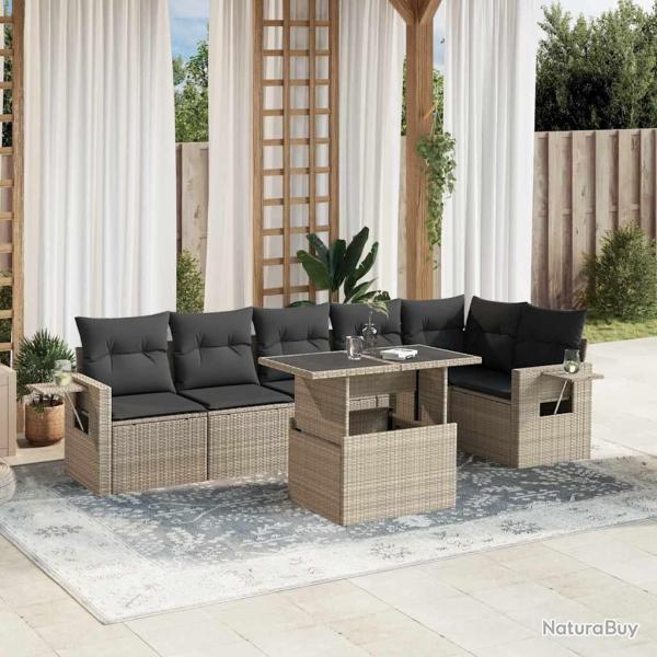 Salon de jardin avec coussins 7 pcs gris clair r�sine tress�e