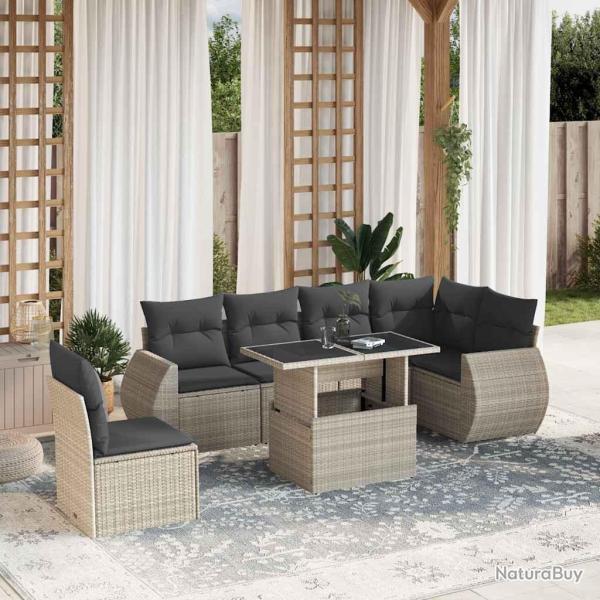Salon de jardin avec coussins 7 pcs gris clair r�sine tress�e