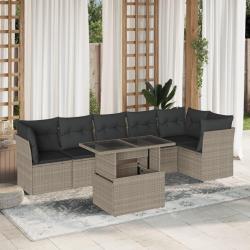 Salon de jardin avec coussins 7 pcs gris clair r&eacute;sine tress&eacute;e