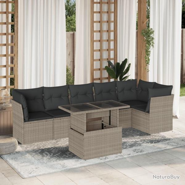 Salon de jardin avec coussins 7 pcs gris clair r�sine tress�e