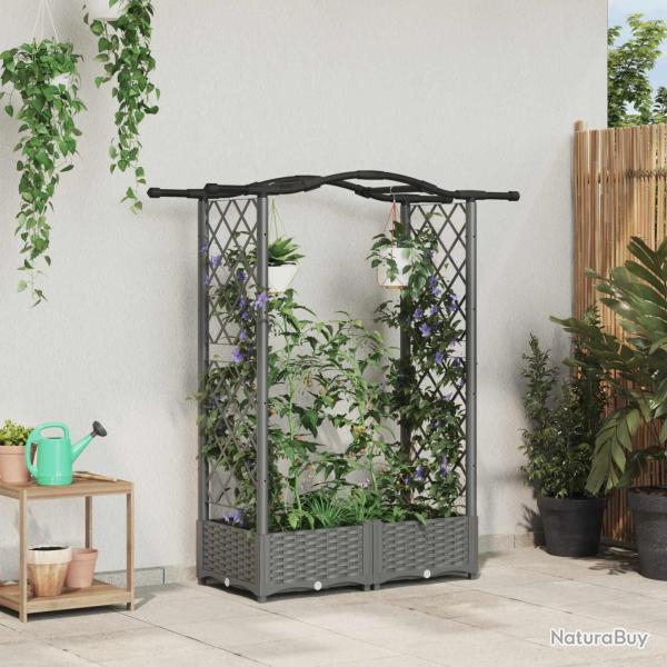 Lit �lev� avec Treillis et Toit Gris clair 124 x 40 x 123 cm PP