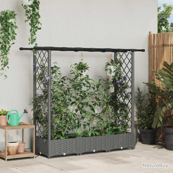 Lit �lev� avec Treillis et Toit Gris clair 164 x 40 x 121 cm PP