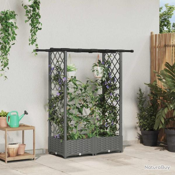 Lit �lev� avec Treillis et Toit Gris clair 122,5 x 40 x 121 cm