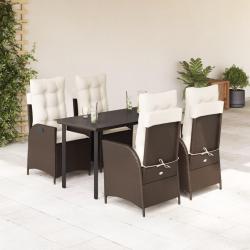 Ensemble &agrave; manger de jardin 5 pcs et coussins marron poly rotin