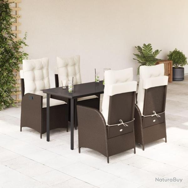 Ensemble � manger de jardin 5 pcs et coussins marron poly rotin