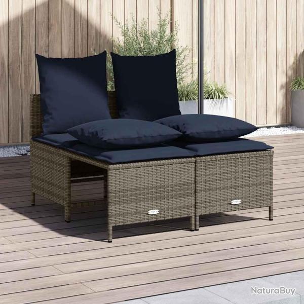Ensemble de canap� de jardin 4 pcs avec coussins gris r�sine tress�e