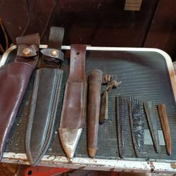 Lot divers &eacute;tui de couteau cuir ancien