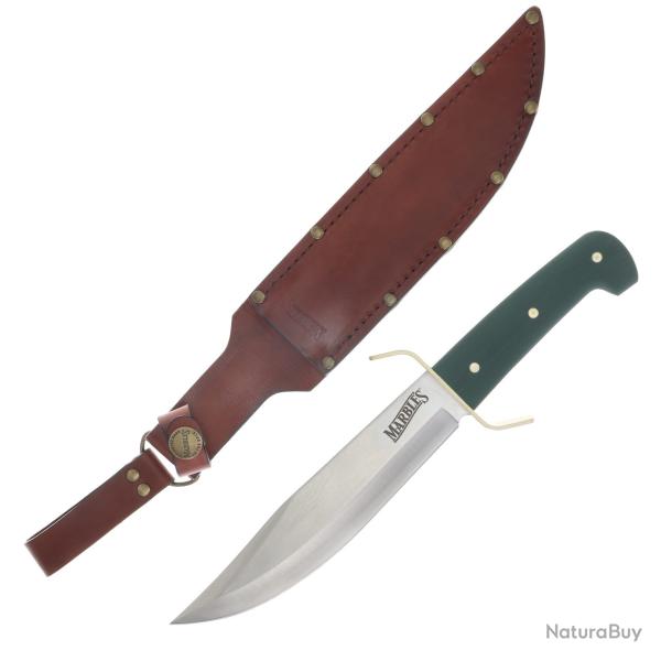 Couteau Fixe Marbles Bowie Green Micarta Lame Acier Inoxydable Manche Micarta Vert �tui Cuir MR739 -