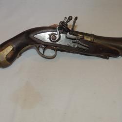 JOLI ANCIEN  PISTOLET &agrave; SILEX de MARINE / CANON TROMBLON BRONZE