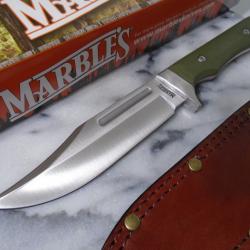 Couteau Fixe Marbles Hunter Green Micarta Lame Acier Inoxydable Manche Micarta Vert &Eacute;tui Cuir MR736