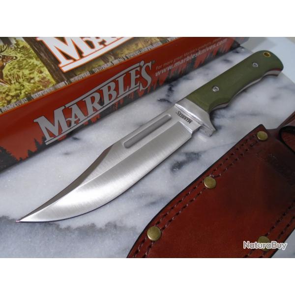Couteau Fixe Marbles Hunter Green Micarta Lame Acier Inoxydable Manche Micarta Vert �tui Cuir MR736