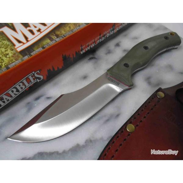 Couteau Fixe Marbles Hunter Green Micarta Lame Acier Inoxydable Manche Micarta Vert �tui Cuir MR735