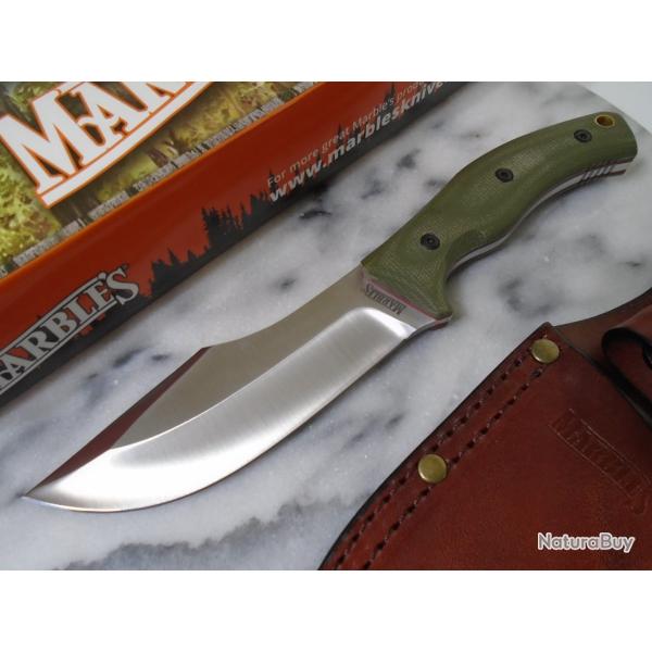 Couteau Fixe Marbles Hunter Green Micarta Lame Acier Inoxydable Manche Micarta Vert �tui Cuir MR735