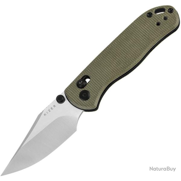 Couteau Kizer Drop Bear 2 Lame Acier Nitro-V Clip Point Manche Micarta Vert Clutch Lock KIV36192KC1